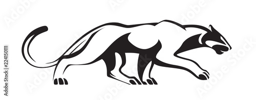 Black stylized silhouette of panther. Vector wildcat illustration. Animal isolated on white background as logo, mascot or tattoo