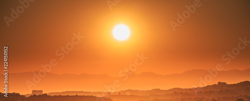 Andalusia, Spain. Sunrise Above Summer Landscape With Dark Silho