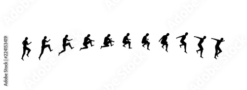 Man running and jumping sequence vector illustration frames collection. Sport animation shapes