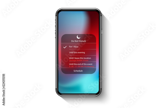 dont disturb mode user interface. ui ux iphone display. realistic smartphone mockup