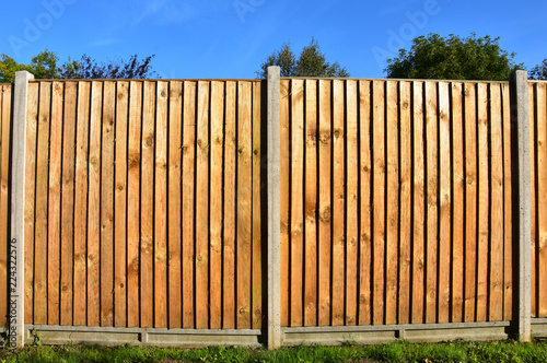 Wooden featheredge garden fence with concrete support posts