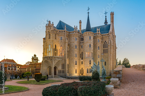 Famous landmark Astorga Epsiscopal Palace, in Astorga, Leon, Spain.