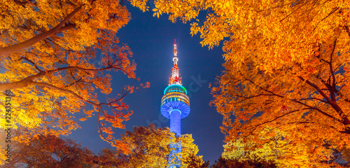 Fall color change at N seoul tower in the autumn where is the landmark of Seoul city in South Korea
