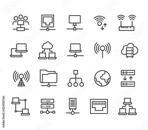 Set of Network Communication ,Server, Cloud, WI FI ,Grid, Internet.Editable Stroke. 48x48 Pixel Perfect.