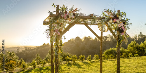 Floral Huppah with view of mountain and sky