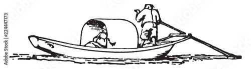 Sampan, vintage illustration.