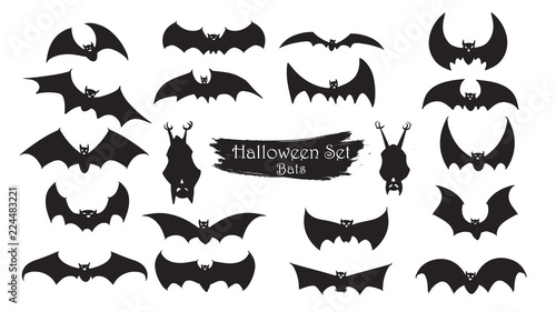 Spooky bats silhouette collection of Halloween vector isolated on white background. scary and creepy element