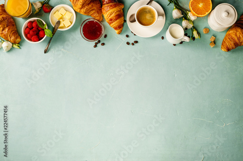 Continental breakfast captured from above
