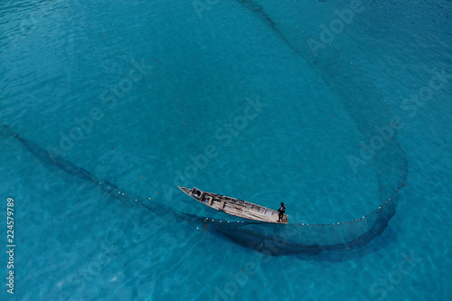 Aerial of local fisherman in Seychelles