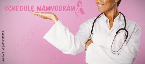 Composite image of schedule mammogram text with breast cancer