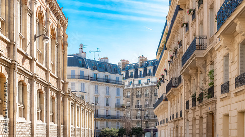 Paris, beautiful buildings boulevard des Batignolles, typical parisian facades 
