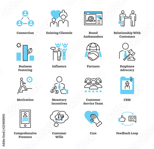 Relationship marketing icon collection set. Business commercial strategy.