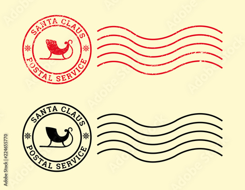 Postal service of Santa Claus, worn vintage stamp, grunge. Vector illustration.