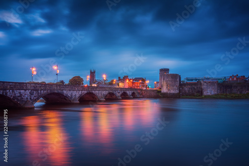 Beautiful panoramic view over medieval King John's Castle and River Shannon in Limerick city, Republic of Ireland