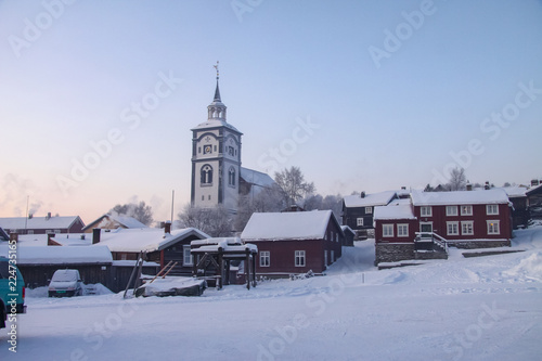 Winter and snow - Roeros church in Norway-Røros church, also known under the old name Bergstadens Ziir, is an elongated octagonal church from 1784