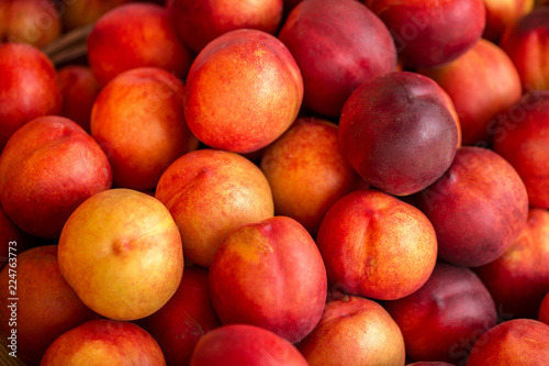 a beautiful fragrant ripe nectarine, the view from the top