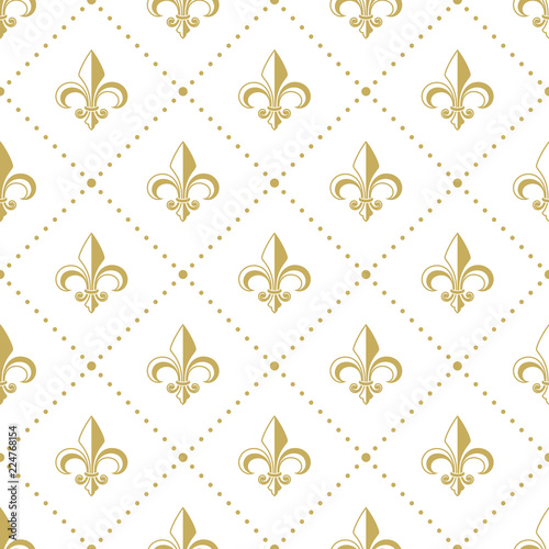 Seamless golden pattern with Fleur de Lis. Vector illustration.