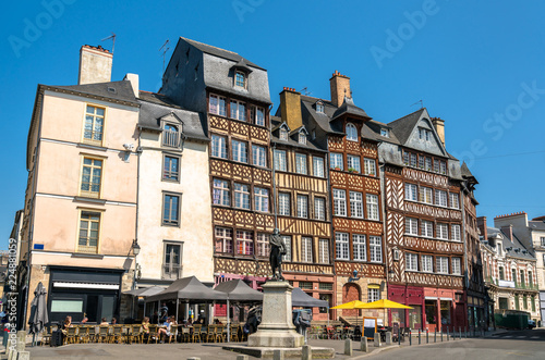 Traditional half-timbered houses in the old town of Rennes, France