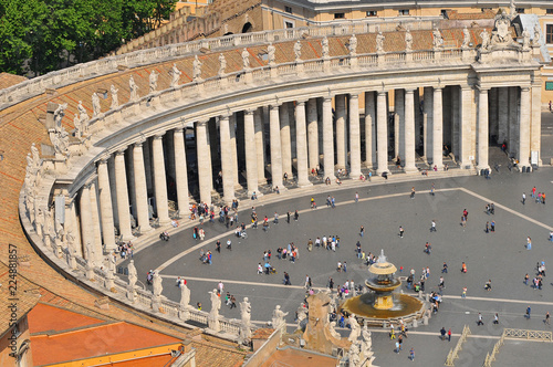 Aerial view of Vatican St. Peters square from the dome viewpoint of St. Peters Basilica, Rome, Italy.