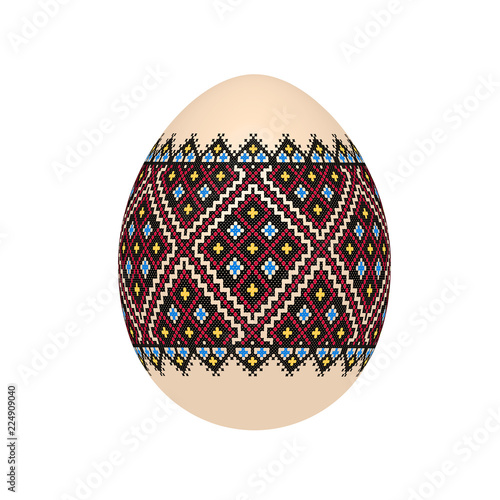 the easter egg with ukrainian cross-stitch ethnic pattern. pysanka ornament. isolated vector.