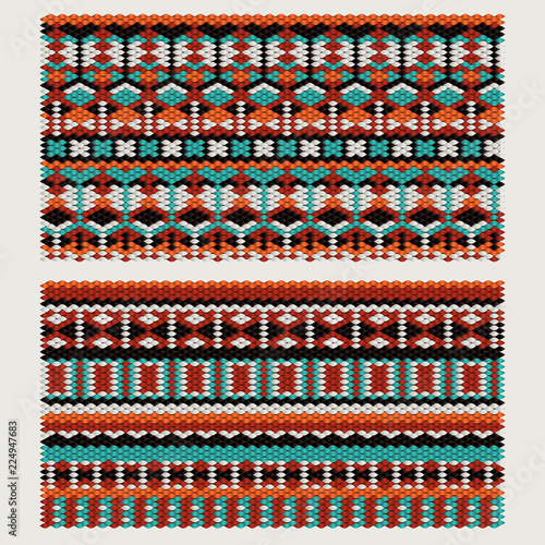 Ethnic patterns on the knitted fabric. Vector stylization