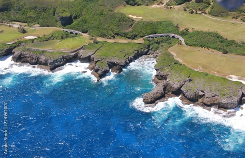 Saipan’s east coast is a display of lush scenery, golf courses with steep cliff lines with waves rolling in from the Pacific Ocean.