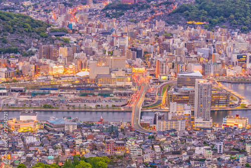 Beautiful Panorama Aerial View of Nagasaki Skyline at night