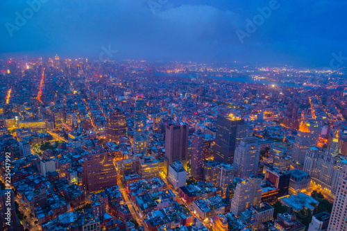 New York, aerial view of New York City midtown Skyline at sunset