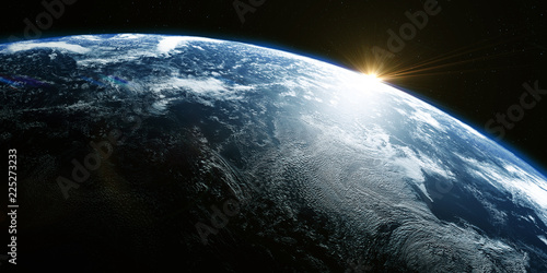 A view of the Earth from outer space/3D Rendering rotating planet Earth with a sun-baked side and a dark side with the lights of cities. Some elements of the image provided by NASA