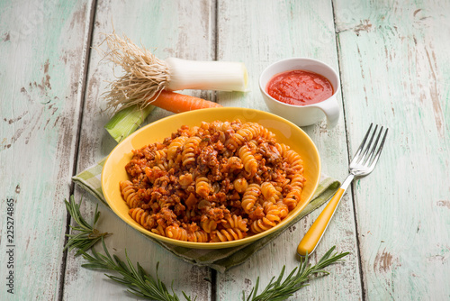 fusilli with bolognese ragout sauce