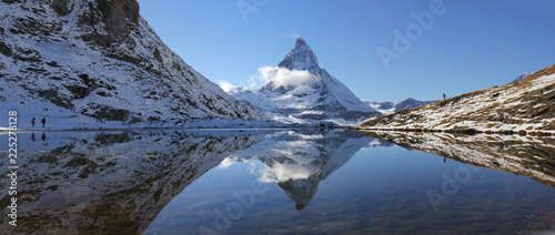 Panorama of of Riffelsee with Matterhorn reflection, Switzerland (large stitched file)