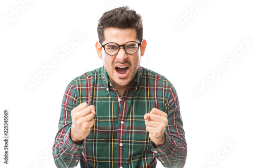 Aggressive Man With Mouth Open Ready To Fight