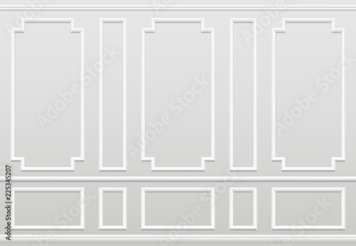 Empty white wall. Moulding panels classic home decoration. Living room vector interior. Illustration of wall plaster panel, architecture interior