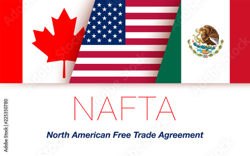 Vector Flags of NAFTA Countries Canada, United States of America and Mexico. The North American Free Trade Agreement