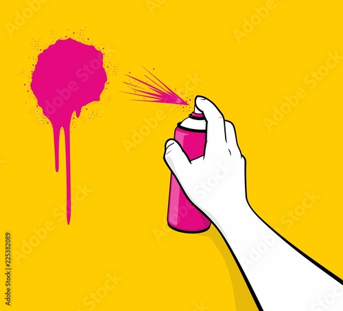 Ręką człowieka za pomocą różowego malowania natryskowego