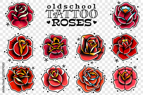 old school tattoo red roses set