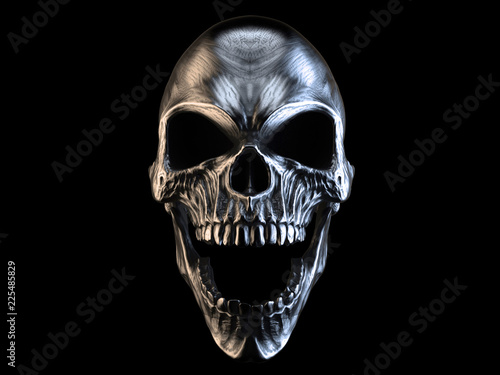 Screaming silver demon skull