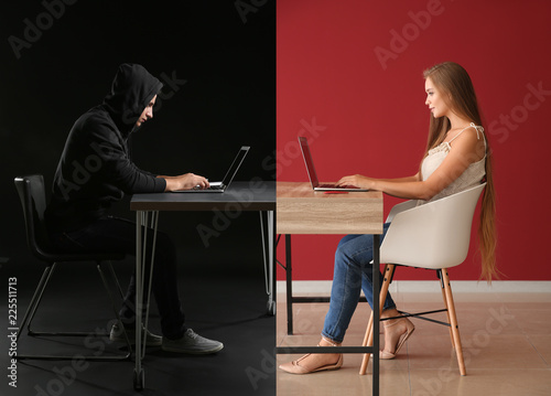 Young woman having online date with fake boyfriend. Concept of internet fraud