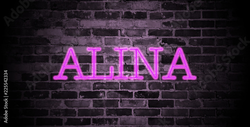 first name Alina in pink neon on brick wall