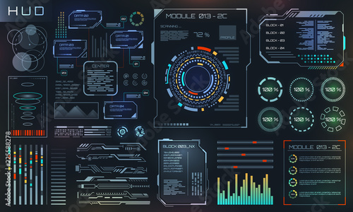 HUD and UI Set Elements, Sci Fi Futuristic User Interface, Tech and Science Design