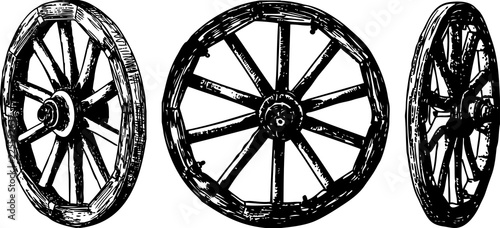 Vector image of old wooden wheels