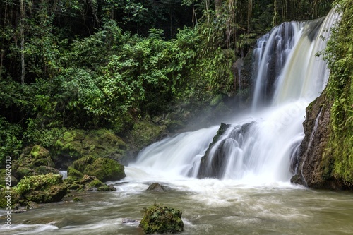 Scenic waterfalls and lush vegetation in Jamaica
