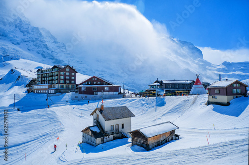 Winter landscape ski resort at Kleine Scheidegg, Switzerland