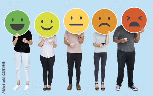 People showing various feeling expression emoticons