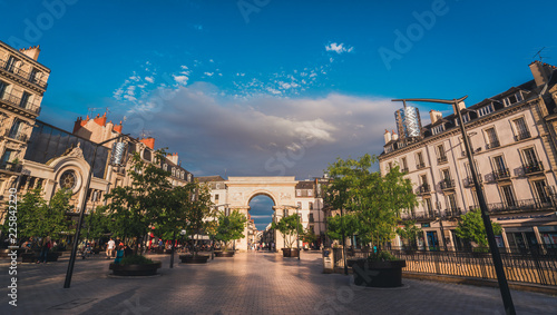 Dijon triumphal arch square in evening sunset