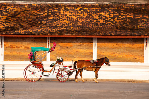 The horse carriage in Lampang at Wat Phra That Lampang Luang , Lampang province in LAMPANG THAILAND.