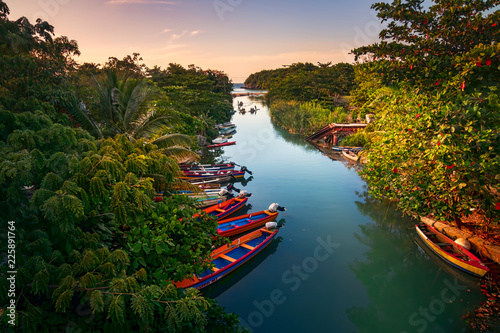 Fishermen boats docked on the White River in St Ann, Jamaica.