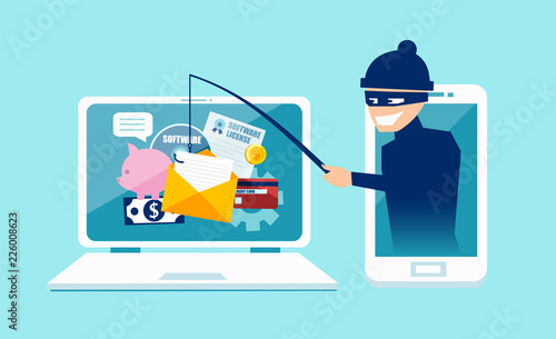 Vector concept of phishing scam, hacker attack and web security