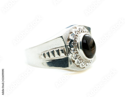 beautiful black jasper ring on white background