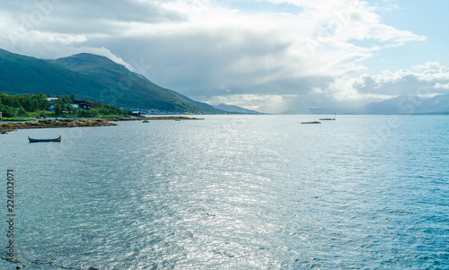 Panoramic view of the fjord from Tromso on the island of Tromsoja, Norway